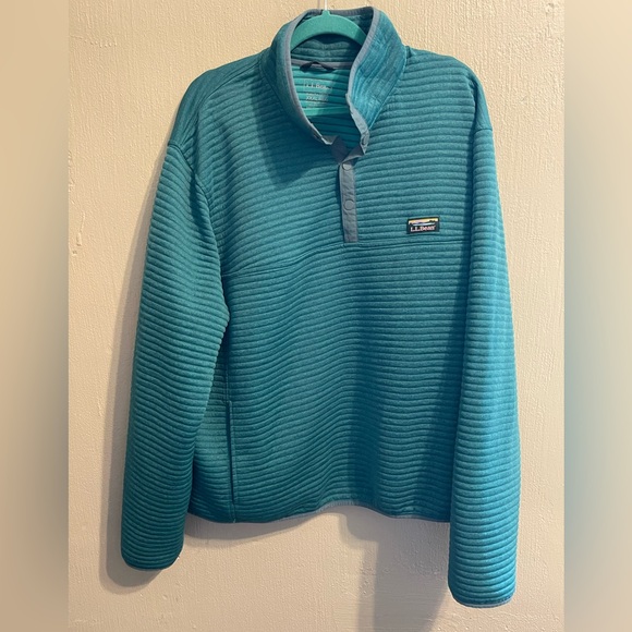 L.L. Bean Other - L.L. Bean 1/4 Snap Long Teal Crewneck Sweater with Ribbed Texture